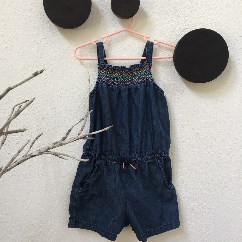 Denim Romper with Embroidered Details